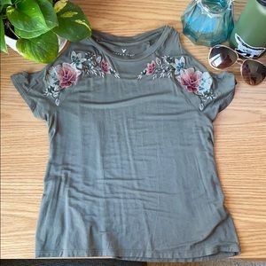 Army green embroidered top